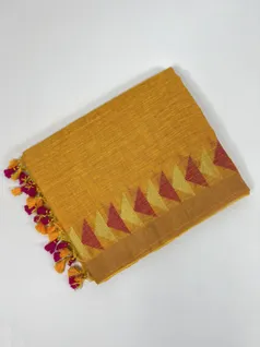 Mango color Pure Linen Jamdani saree1