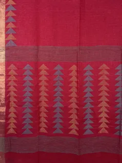 Tomato Red color Pure Linen Jamdani saree3