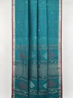 Turkish Blue color Pure Linen Jamdani saree2