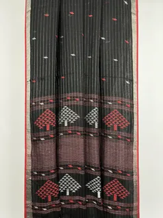 black-color-pure-linen-jamdani-saree-hny0398-b