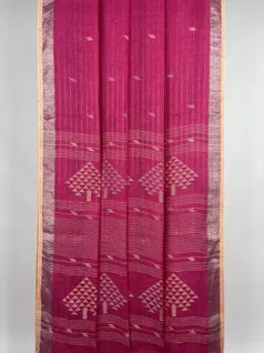 Rani Pink color Pure Linen Jamdani saree2