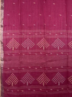 Rani Pink color Pure Linen Jamdani saree3