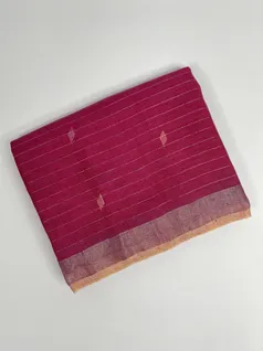 Rani Pink color Pure Linen Jamdani saree1