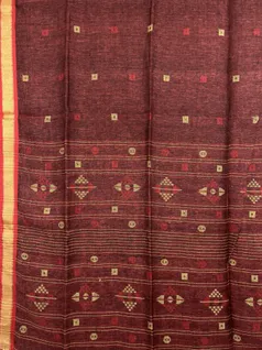 copper-brown-color-pure-linen-jamdani-saree-hny0400-c