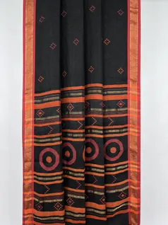 black-color-pure-linen-jamdani-saree-hny0405-b