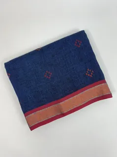 Royal Blue color Pure Linen Jamdani saree1