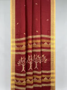 Maroon color Pure Linen Jamdani saree2