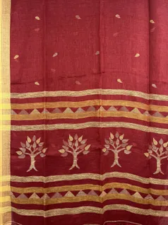 Maroon color Pure Linen Jamdani saree3