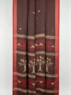 copper-brown-color-pure-linen-jamdani-saree-hny0410-b