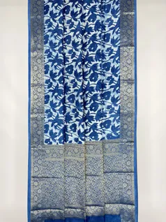 Indigo Dabu print on Vegan Banarasi silk saree2