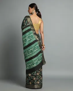 black-green-ajrak-block-printed-vegan-saree-hny0486-b