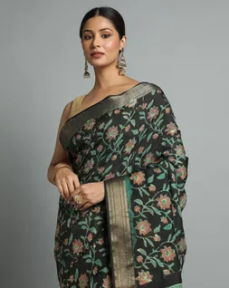 black-green-ajrak-block-printed-vegan-saree-hny0486-c