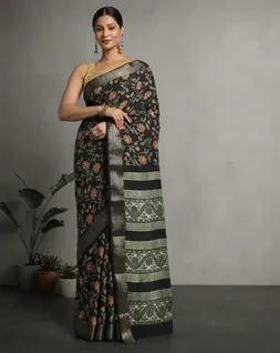 black-grey-ajrak-block-printed-zari-border-vegan-silk-saree-hny0487-a