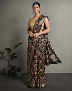 black-brown-ajrak-hand-block-printed-vegan-silk-saree-hny0488-a