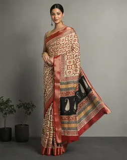 beige-red-colour-bagru-handblock-printed-vegan-silk-saree-hny0495-a