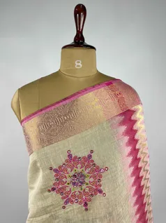 FAUN  COLOUR IKAT SILK EMBROIDERY SAREE3