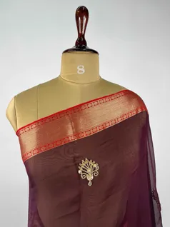 DARK MAROON COLOUR ORGANZA SILK EMBROIDERY SAREE3