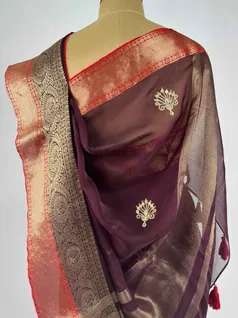 DARK MAROON COLOUR ORGANZA SILK EMBROIDERY SAREE4