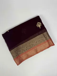 DARK MAROON COLOUR ORGANZA SILK EMBROIDERY SAREE1