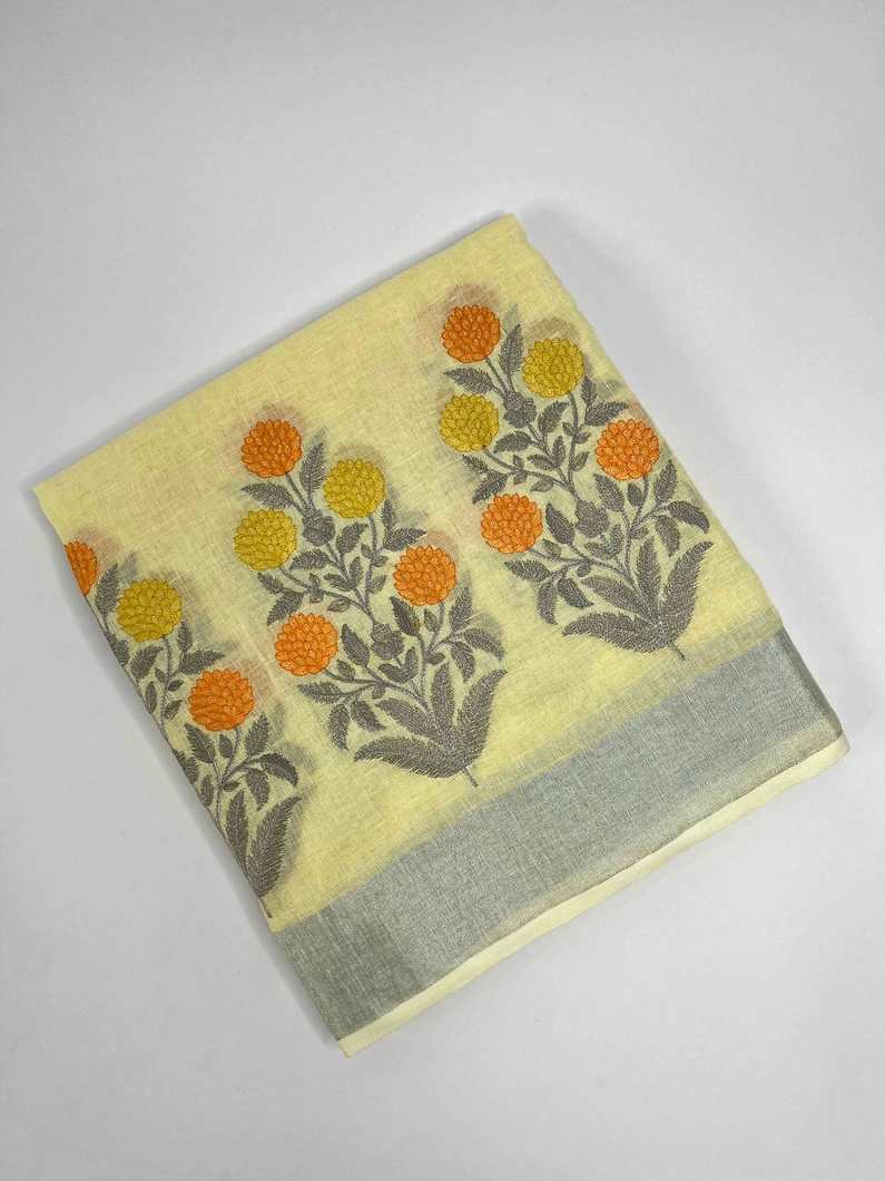 lemon-yellow-colour-linen-embroidery-saree-hny0104-a