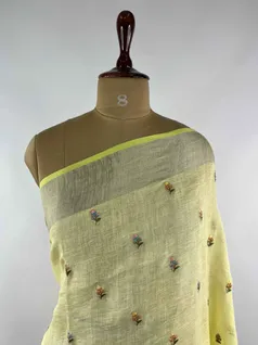 lemon-yellow-colour-linen-embroidery-saree-hny0107-c