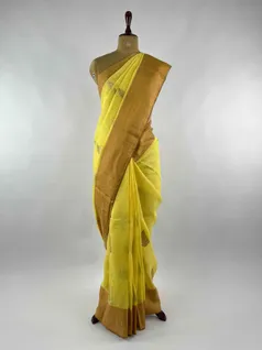 YELLOW COLOUR, LINEN EMBROIDERY SAREE2