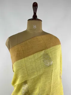 YELLOW COLOUR, LINEN EMBROIDERY SAREE3