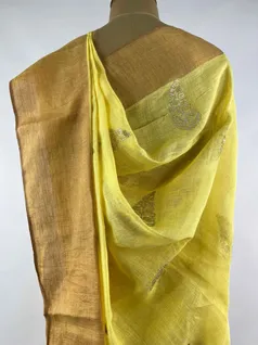 YELLOW COLOUR, LINEN EMBROIDERY SAREE4