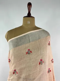 PEACH COLOUR, LINEN EMBROIDERY SAREE3