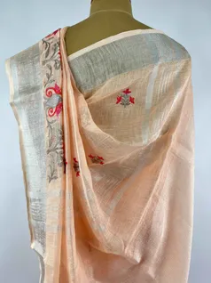 PEACH COLOUR, LINEN EMBROIDERY SAREE4