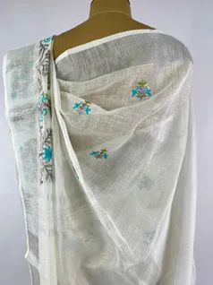 WHITE COLOUR LINEN EMBROIDERY SAREE4