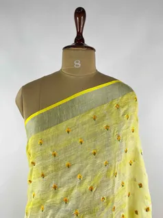 yellow-colour-linen-embroidery-saree-hny0113-c