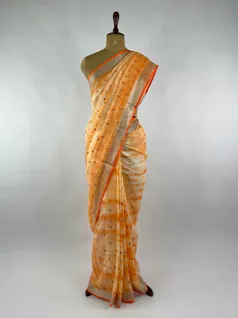 ORANGE COLOUR LINEN EMBROIDERY SAREE2