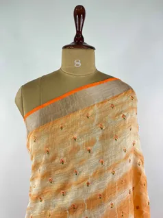 ORANGE COLOUR LINEN EMBROIDERY SAREE3