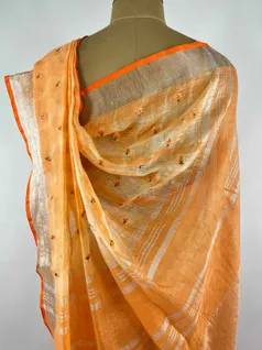 ORANGE COLOUR LINEN EMBROIDERY SAREE4