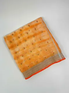 ORANGE COLOUR LINEN EMBROIDERY SAREE1