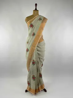 BEIGE COLOUR LINEN EMBROIDERY SAREE2