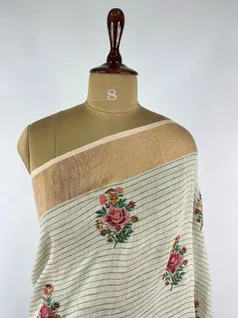 BEIGE COLOUR LINEN EMBROIDERY SAREE3