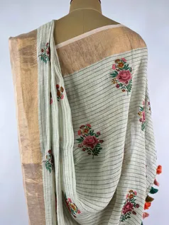 BEIGE COLOUR LINEN EMBROIDERY SAREE4