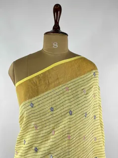 yellow-colour-linen-embroidery-saree-hny0116-c