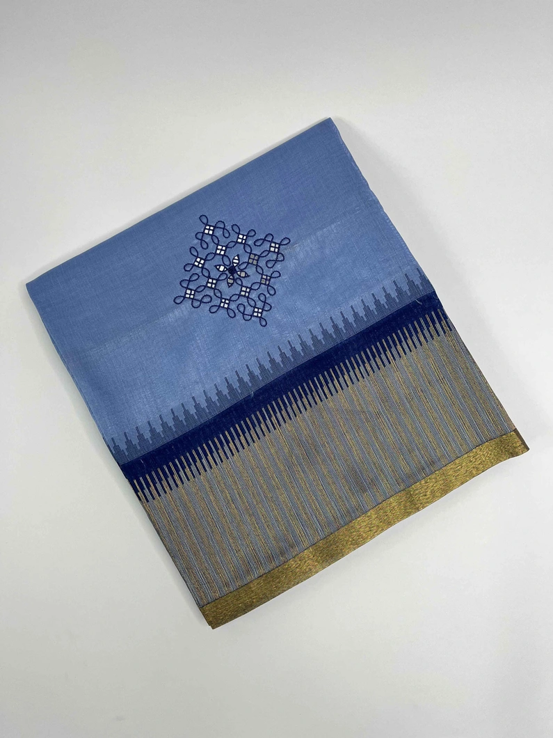 BLUE COLOUR CHAMPA SILK EMBROIDERY SAREE1