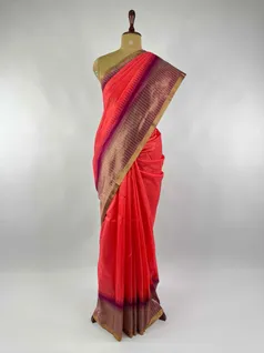 TOMATO RED COLOUR CHAMPA SILK EMBROIDERY SAREE2