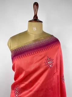 TOMATO RED COLOUR CHAMPA SILK EMBROIDERY SAREE3