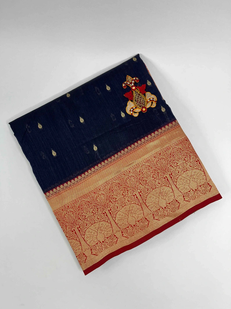 NAVY BLUE COLOUR PATOLA SILK EMBROIDERY SAREE1