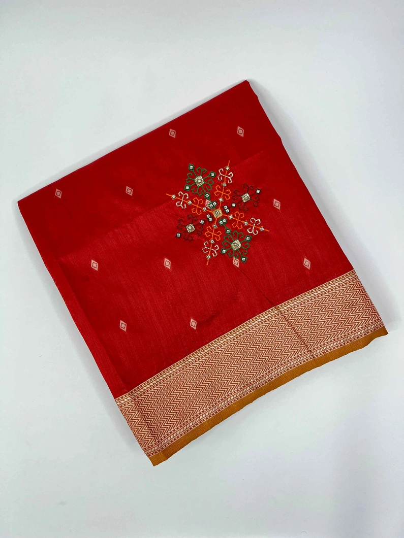 RED COLOUR PAITHINI SILK EMBROIDERY SAREE1