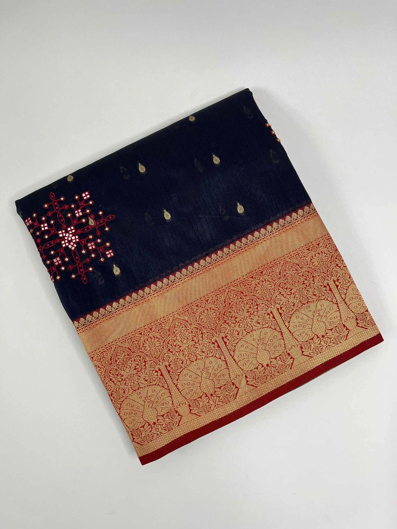 NAVY BLUE COLOUR PATOLA SILK EMBROIDERY SAREE1