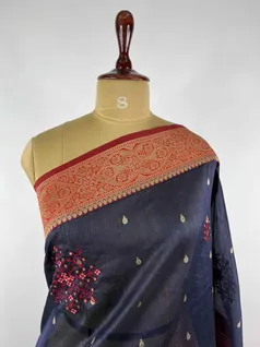 NAVY BLUE COLOUR PATOLA SILK EMBROIDERY SAREE3