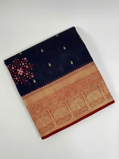 NAVY BLUE COLOUR PATOLA SILK EMBROIDERY SAREE1