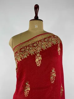 RED COLOUR KHADDI GEORGETTE EMBROIDERY SAREE3