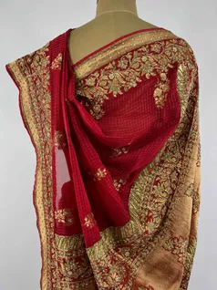 RED COLOUR KHADDI GEORGETTE EMBROIDERY SAREE4